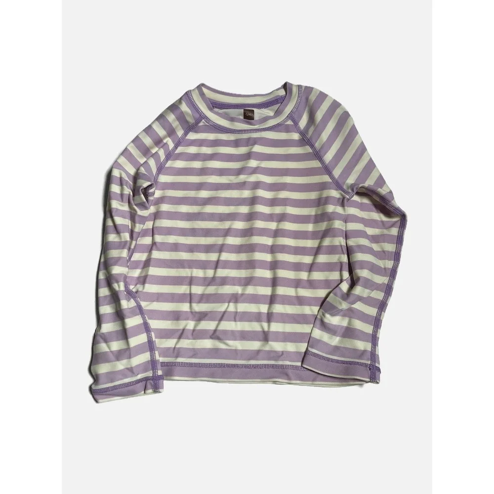 Tea Collection Rash Guard Kids 4T Purple Striped Long Sleeve Swim Top UV Protect